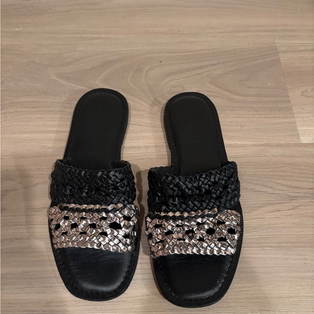 Black and Silver Women's Slide Sandals